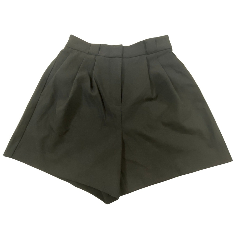 GOELIA Black Pleated High Waisted Tailored Shorts US 0 25 Wide Leg